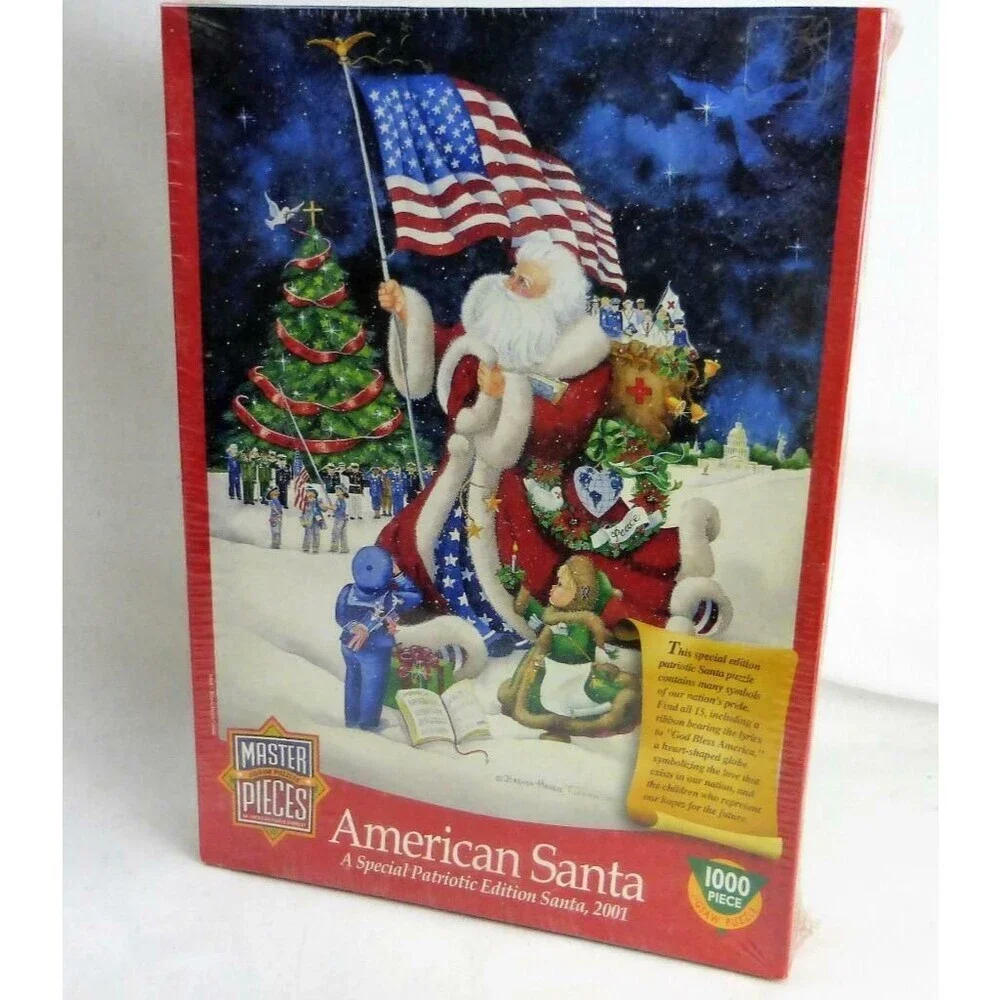 Christmas Jigsaw Puzzle 1000pc rare Master Patriotic Symbols American Santa
